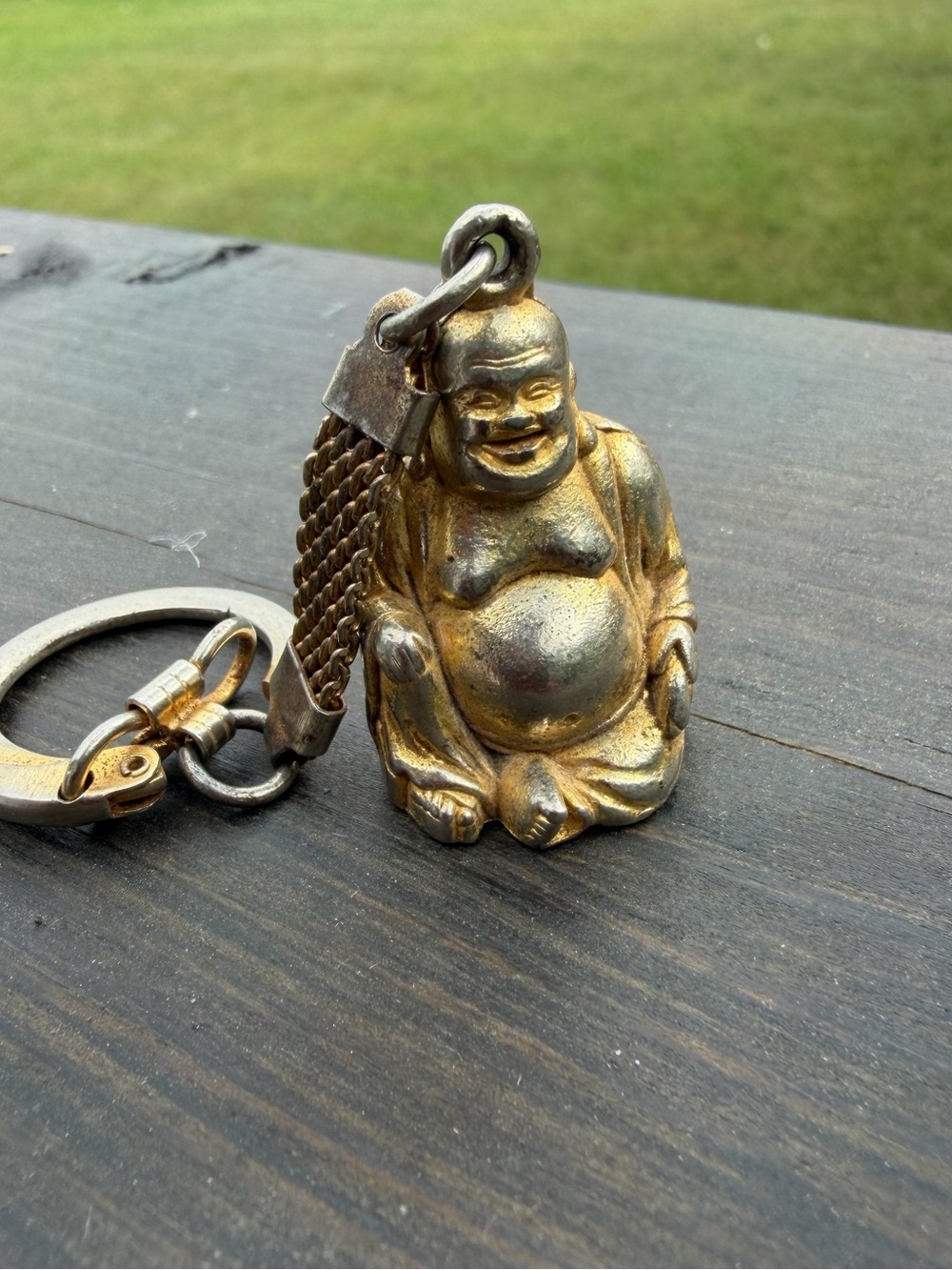 Vintage Laughing Buddha Keychain - Gold Tone Home Accent